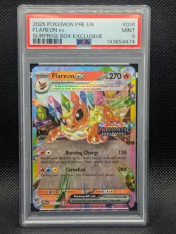 Flareon ex #014 PSA 9 MINT Stamped Surprise Box Exclusive Prismatic Evolutions - Image 1