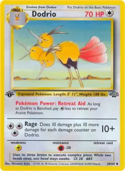 Dodrio Jungle 34/64 Uncommon Unlimited Pokemon TCG LP - Image 1