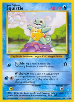Squirtle Base Set 2 093/130 Common Normal Pokemon TCG LP - Image 1