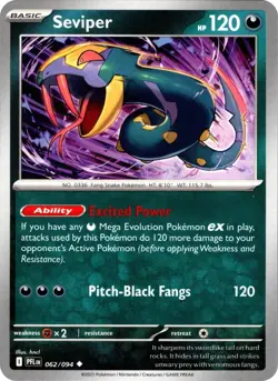 Seviper ME02: Phantasmal Flames 062/094 Uncommon Reverse Holofoil Pokemon TCG NM - Image 1