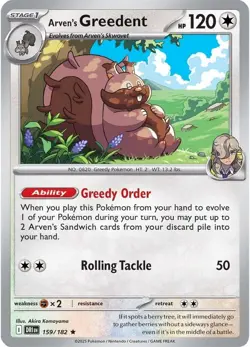 Arven's Greedent - 159/182 SV10: Destined Rivals 159/182 Rare Reverse Holofoi... - Image 1