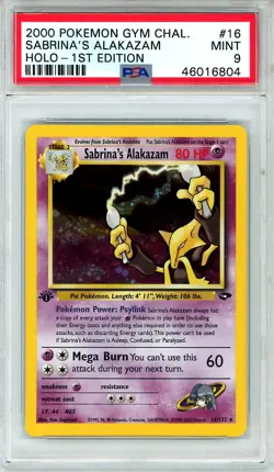 2000 Pokemon Gym Challenge Sabrina's Alakazam #16 Holo-1st Edition PSA 9 MINT - Image 1