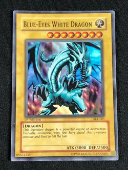 YUGIOH BLUE-EYES WHITE DRAGON SKE-001 SUPER 1ST PLAY/EDGE WEAR - Image 1