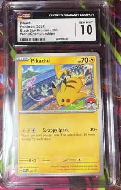 2024 POKEMON BLACK STAR PROMOS WORLD CHAMPIONSHIPS #190 PIKACHU CGC 10 GEM MINT - Image 1