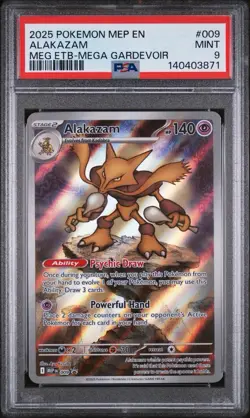 2025 POKEMON MEP MEGA EVOLUTION ETB PROMO #009 ALAKAZAM PSA 9 - Image 1