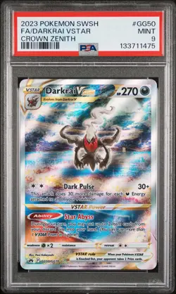 2023 POKEMON SWORD & SHIELD CROWN ZENITH #GG50 FULL ART/DARKRAI VSTAR PSA 9 - Image 1