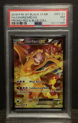 2016 Pokemon Charizard EX XY Black Star Promo XY121 Full Art Red & Blue NM PSA 7 - Image 1
