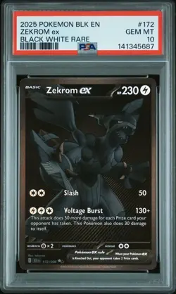 Pokemon Zekrom ex 172/086 Sv: Black Bolt EX Black White Rare Holo PSA 10 - Image 1