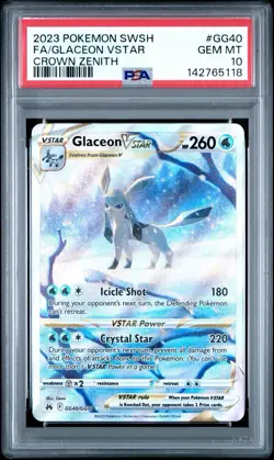 2023 POKEMON SWORD & SHIELD CROWN ZENITH #GG40 FULL ART/GLACEON VSTAR PSA 10 - Image 1
