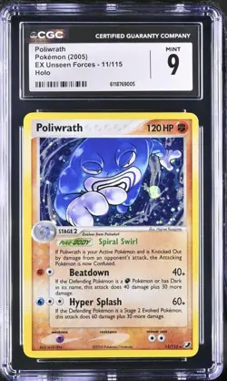 Pokemon Poliwrath 11/115 EX Unseen Forces Holo Rare ( Swirl 🍥 Grab) CGC 9 MINT - Image 1