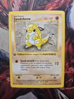 Pokemon Sandshrew Base Set 62/102 1st Edition Shadowless MP - Image 1