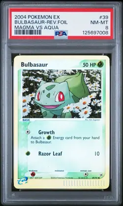 2004 POKEMON EX TEAM MAGMA VS AQUA #39 BULBASAUR REV FOIL REVERSE HOLO PSA 8 - Image 1