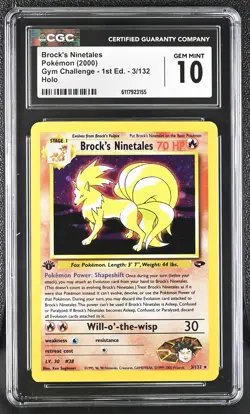 CGC 10 Brock's Ninetales Gym Challenge 1st Edition 3/132 Holo Pokemon Card - Image 1
