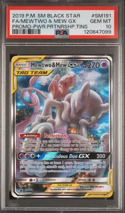 2019 Pokemon SM BSP Power Partnership Tins #SM191 FA Mewtwo & Mew Gx PSA 10 - Image 1