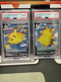 2021 Pokemon Celebrations Flying Surfing Pikachu VMax Full Art PSA 10 Sequential - Image 1