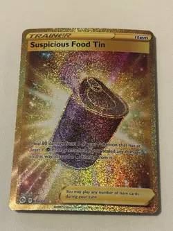 Pokemon TCG Suspicious Food Tin 80/73 Secret Rare Gold Holo Card Champion's Path - Image 1