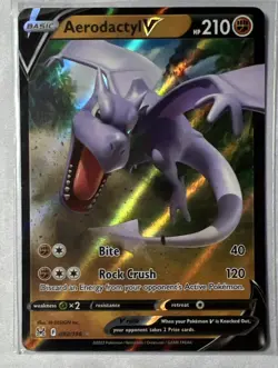 2022 Pokemon Aerodactyl V 092/196 Lost Origin Holo Full Art Card - Image 1