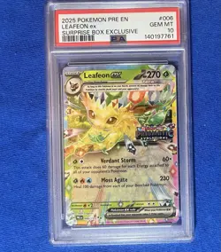 2025 POKEMON PRISMATIC EVOLUTIONS SURPRISE BOX EXCLUSIVE LEAFEON EX PSA 10 - Image 1
