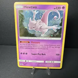 Mewtwo SM77 Black Star Promo Holo SWIRL Pokemon Card 2017 Pressure - Image 1