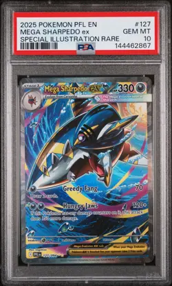 2025 POKEMON PFL SPECIAL ILLUSTRATION RARE #127 MEGA SHARPEDO EX PSA 10 - Image 1