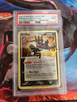 2021 Pokemon Celebrations ETB Black Star Promo Greninja Gold Star PSA 9 - Image 1