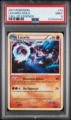 2011 POKEMON CALL OF LEGENDS #14 LUCARIO-HOLO PSA 9 - Image 1