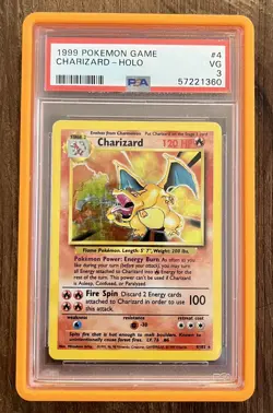 1999 POKEMON BASE SET UNLIMITED #4 CHARIZARD-HOLO PSA 3 (with slab holder) - Image 1