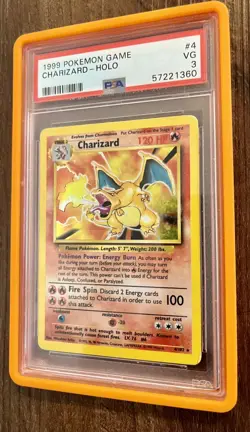 1999 POKEMON BASE SET UNLIMITED #4 CHARIZARD-HOLO PSA 3 (with slab holder) - Image 3