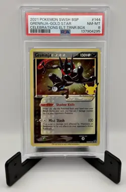 2021 Pokemon Celebrations Greninja Gold Star – SWSH144 ETB Promo – PSA 8 - Image 1