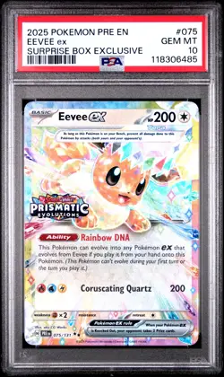 2025 POKEMON PRE EN-PRISMATIC EVOLUTIONS SURPRISE BOX EXCLUSIVE EEVEE EX PSA 10 - Image 1