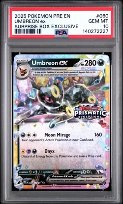 2025 POKEMON PRISMATIC EVOLUTIONS SURPRISE BOX EXCLUSIVE #060 UMBREON EX PSA 10 - Image 1