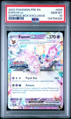2025 POKEMON PRE EN-PRISMATIC EVOLUTIONS SURPRISE BOX EXCLUSIVE ESPEON EX PSA 10 - Image 1