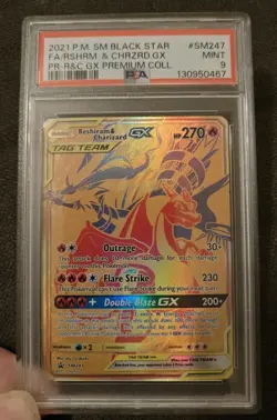 Pokemon Reshiram & Charizard GX SM247 SM Black Star Promo Holo TAG TEAM PSA 9 - Image 1