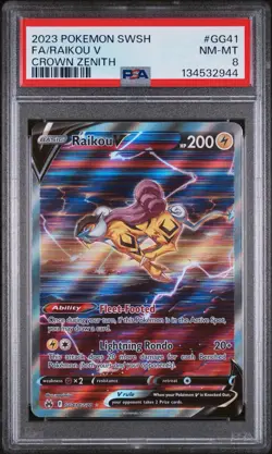Pokemon Raikou V GG41/GG70 Full Art Ultra Rare Crown Zenith PSA 8 NM-MT 2023 TCG - Image 1