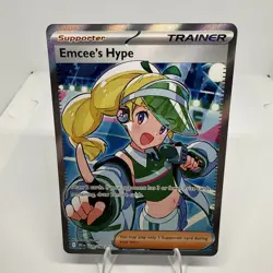 Pokemon TCG Emcee's Hype Holo Ultra Rare Trainer Destined Rivals 220/182 NM - Image 1