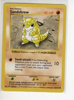 BASE SET SANDSHREW (SHADOWLESS) POKEMON CARD 62/102 LP - Image 1