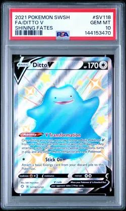 2021 POKEMON SWORD & SHIELD SHINING FATES #SV118 FULL ART/DITTO V PSA 10 - Image 1