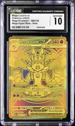 2025 Pokemon Mega Evolution #188/132 Mega Lucario ex Gold RARE CGC 10 - Image 1