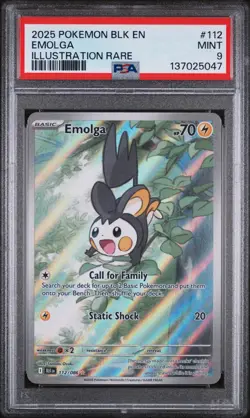 EMOLGA #112 ILLUSTRATION RARE 2025 POKEMON BLK EN BLACK BOLT PSA 9 MINT - Image 1