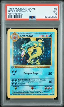 1999 POKEMON BASE SET 1ST EDITION #6 GYARADOS-HOLO PSA 5 - Image 1