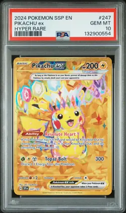 2024 Pokemon Surging Sparks Pikachu EX #247 Hyper Rare PSA 10 GEM MINT - Image 1