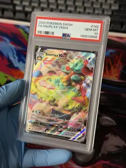 Pokemon 2020 Sword and Shield Base Set Snorlax VMAX #142/202 PSA 10 GEM MINT! - Image 1