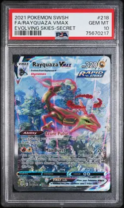 2021 Pokemon SWSH Evolving Skies Secret #218 FA Rayquaza Vmax PSA 10 GEM MINT - Image 1