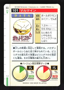 Pokemon Japanese Electrode Bandai Carddass Series 1-2 G Green No. 101 Excellent - Image 2