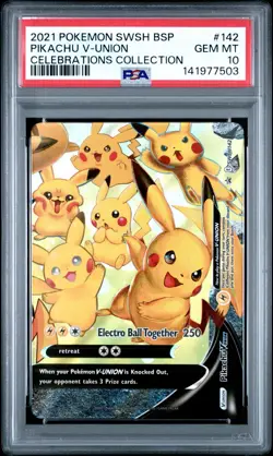 2021 Pokemon SWSH Black Star Promo Pikachu V-Union Celebrations #142 PSA 10 - Image 1