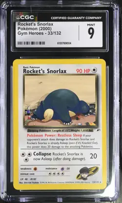 CGC 9 Rocket's Snorlax 33/132 Rare Gym Heroes Pokemon Card - Image 1
