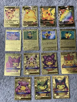 Set of 15 Pikachu & Complete 7 Card Cosplay Set Gold Foil Fan Art Cards NM!!! - Image 1