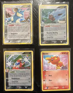 4 Card Lot Vintage Reverse Holo Stamped Pokemon Cards From Various Sets LP TCG - Image 1