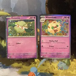 Cottonee & Whimsicott (MEP 18-19) cosmos holo promo Pokemon cards - Image 1