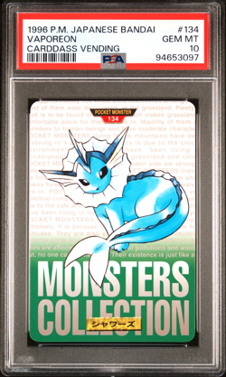 1996 Bandai Carddass #134 Green VAPOREON PSA 10 - Japanese Pokemon Card - Image 1